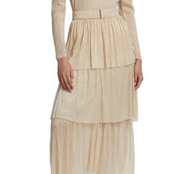SABINA MUSAYEV Carry Tiered Belted Metallic Dress - Ivory - Picture 7 of 12